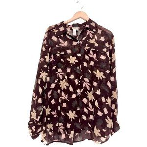 The Territory Ahead Silk Retro Brown Leaf Top Size M